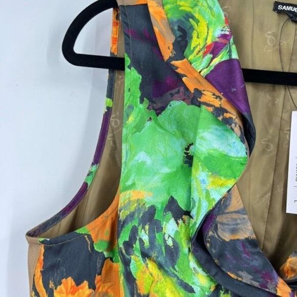 NWT Samuel Dong Womens Sleeveless Cross Tie Front Bubble Dress Green Tan Large - Picture 3 of 11